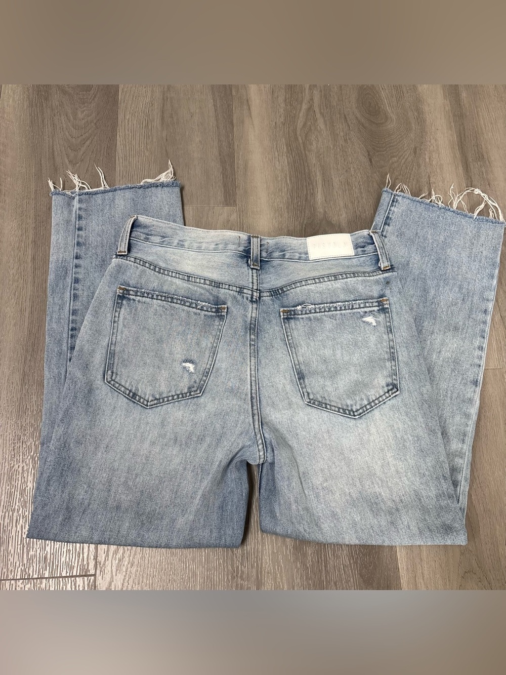 Pistola Light Wash High Rise Straight Leg 100% Cotton Denim Jeans Frayed Size 28